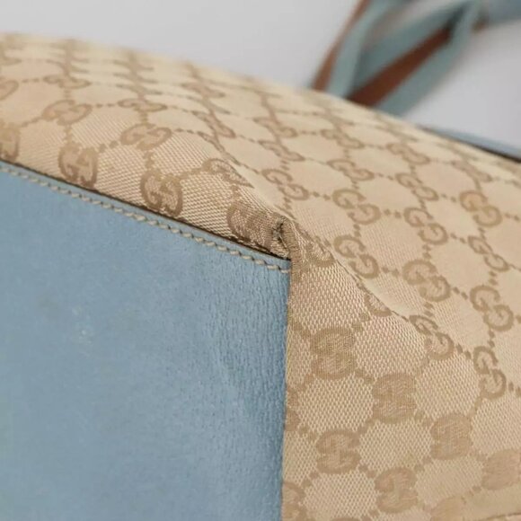 GUCCI GG Canvas Sherry Line Shoulder Bag Beige Blue Silver 131230 Auth 103323 - Picture 5 of 16